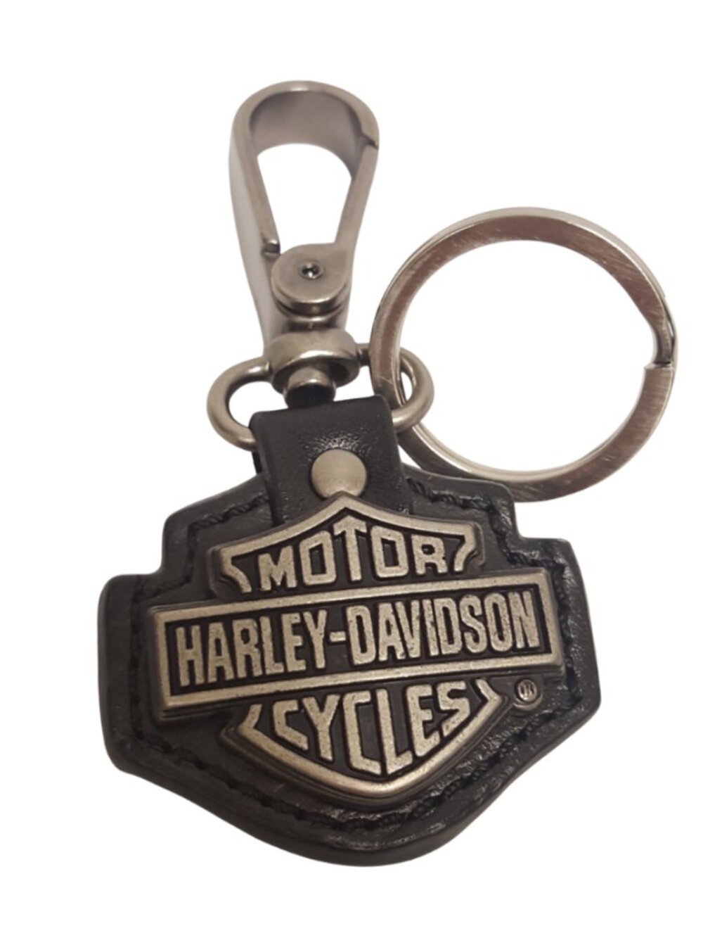 Leather Key Fob with Harley Davidson Bar Shield Deco